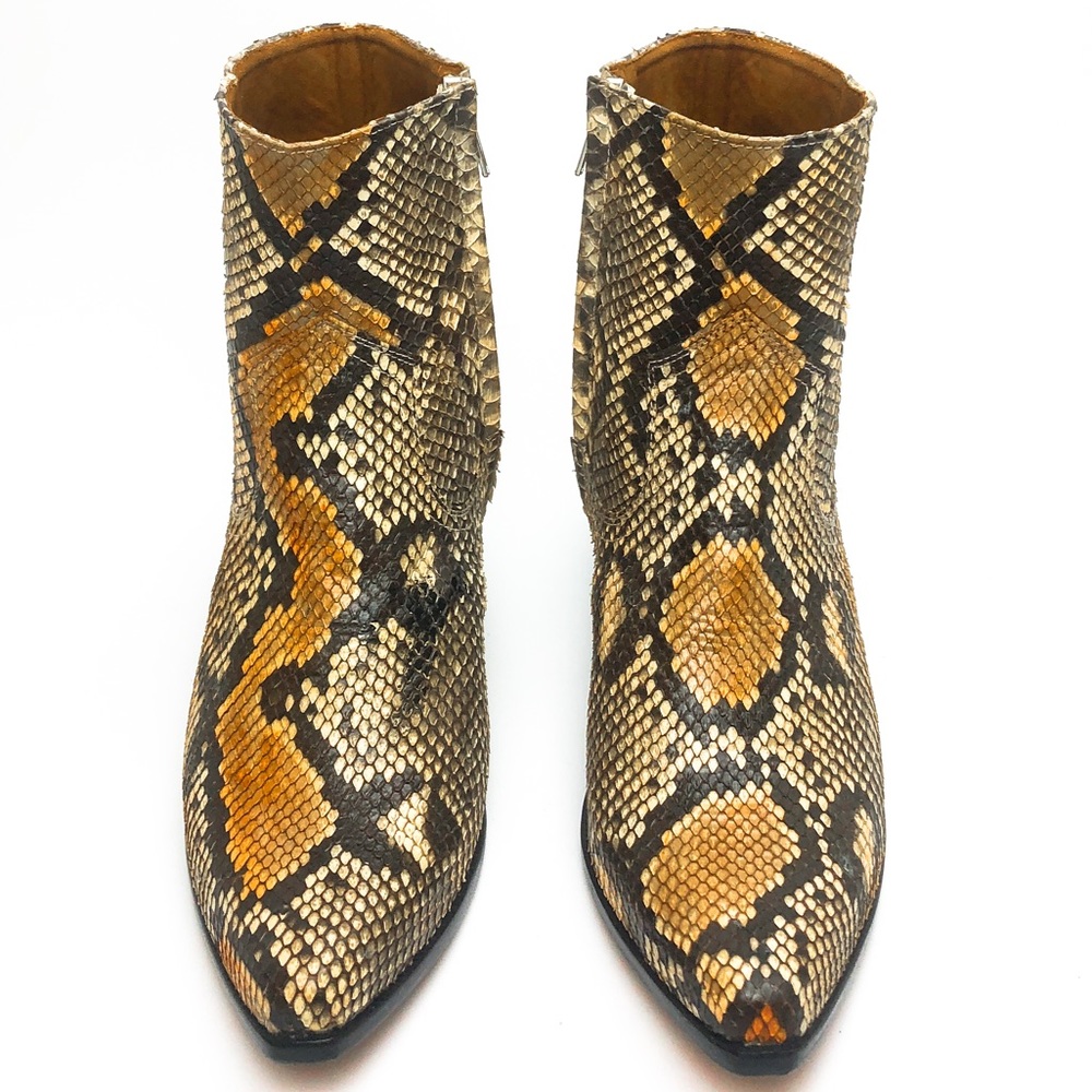 Orange Snake Leather Boots, Size 9.5, Genuine Snakeskin Pattern, Handcrafted